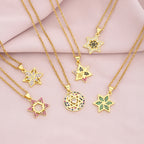 Six-pointed star shaped emerald zircon pendant necklace combines geometric design and fine craftsmanship
