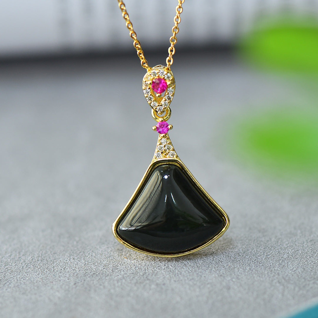 Stylish natural Hetian jade pendant inlaid with copper, blue jade
