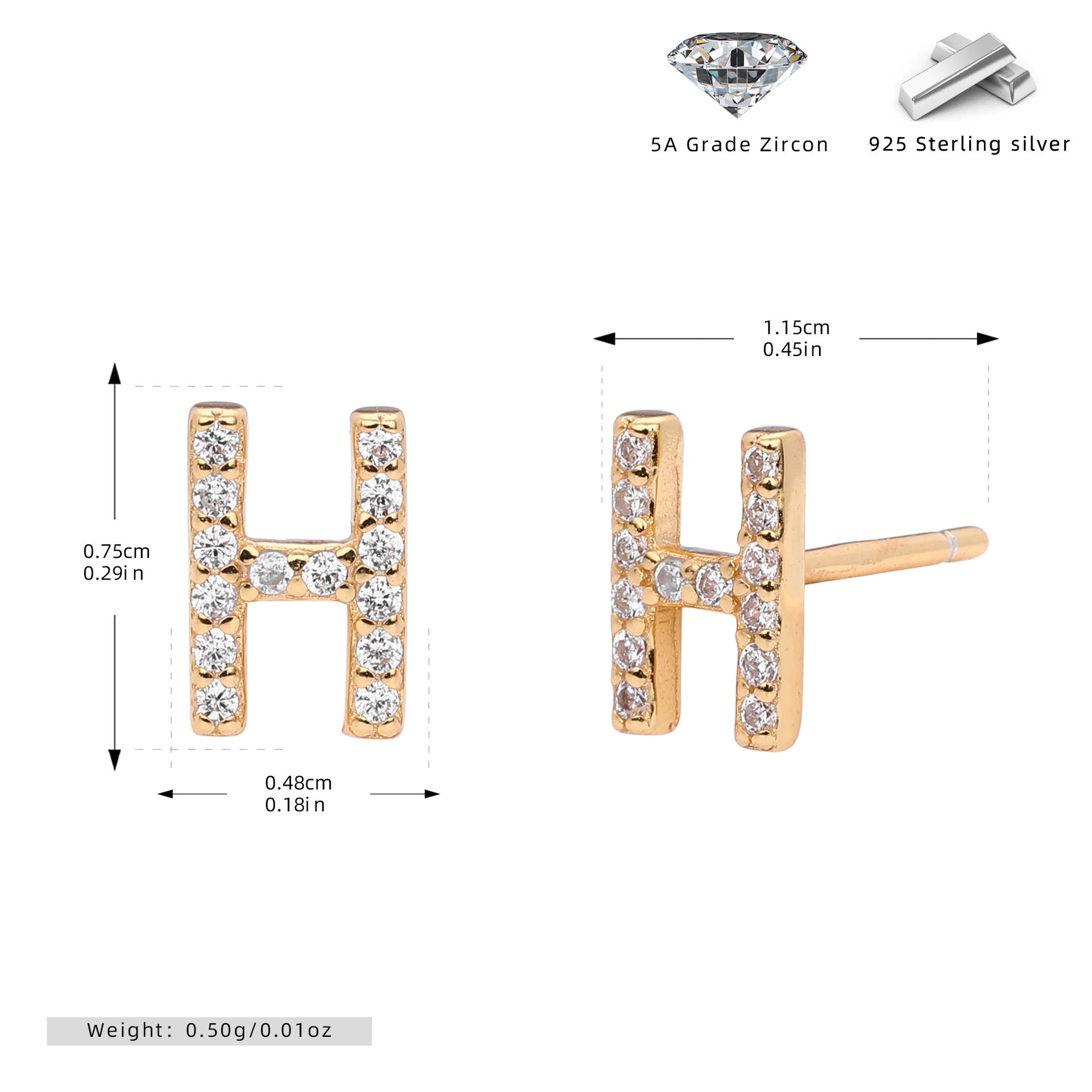 Boucles d’oreilles puces élégantes pour femmes avec lettres - NovaShop NovaShop Gold H / 925 Silver Bigbuy