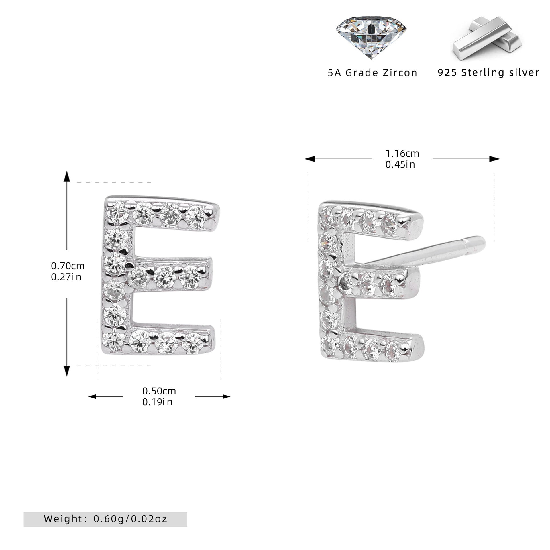 Boucles d’oreilles puces élégantes pour femmes avec lettres - NovaShop NovaShop Platinum E / 925 Silver Bigbuy
