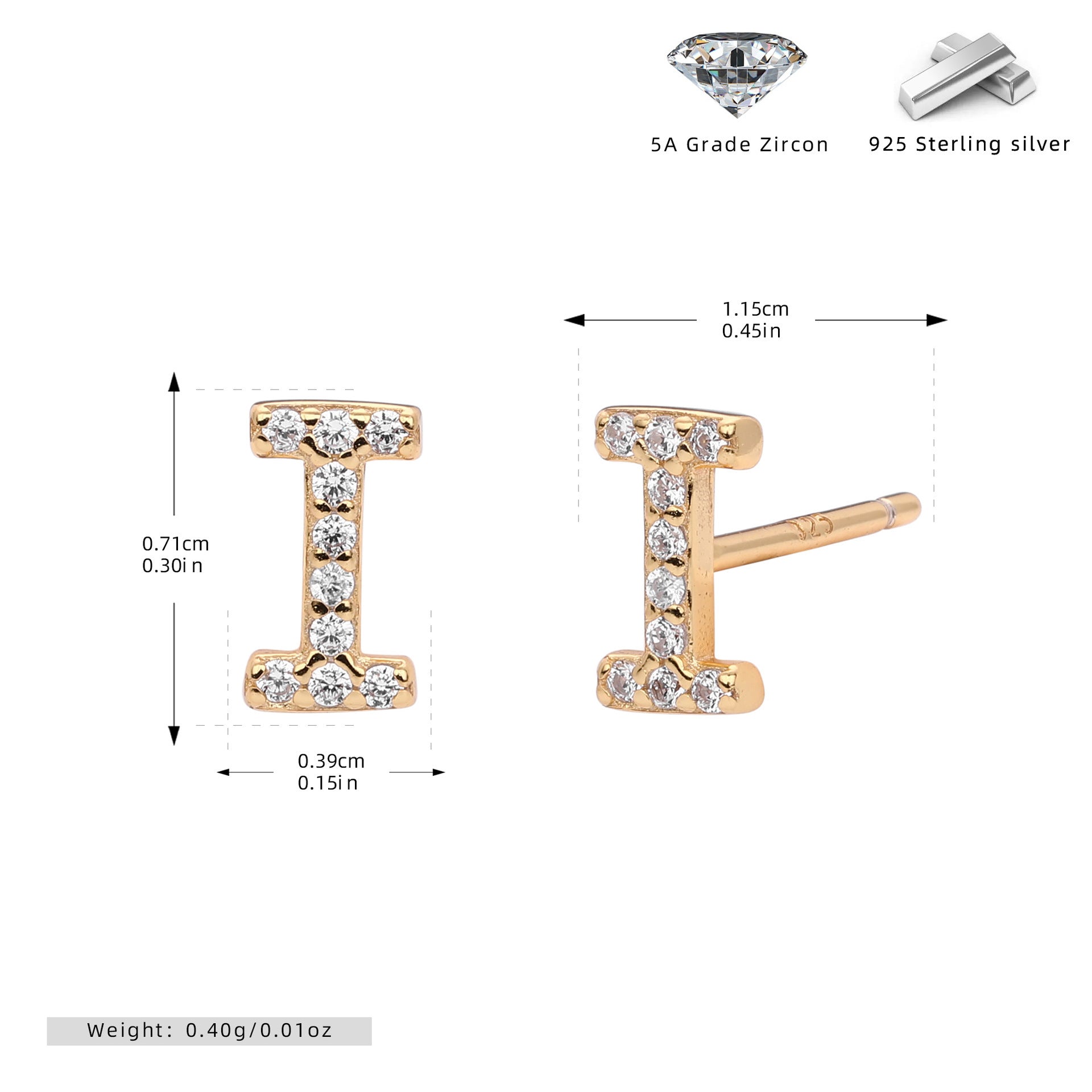 Boucles d’oreilles puces élégantes pour femmes avec lettres - NovaShop NovaShop Gold I / 925 Silver Bigbuy