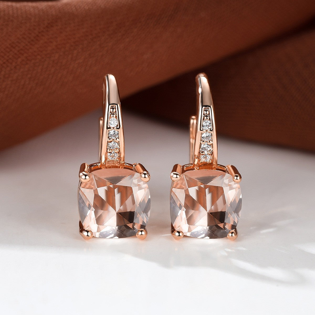 Korean style zircon inlaid square hook earrings