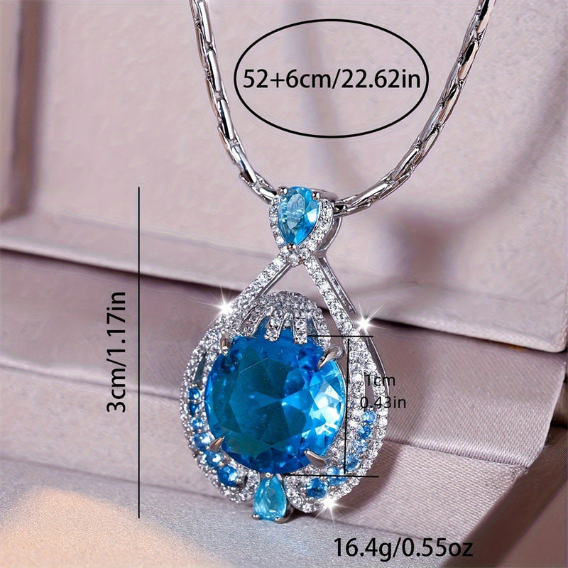 Collier pour femme simple et élégant avec pendentif à grands cristaux bleus - NovaShop NovaShop Blue Bigbuy