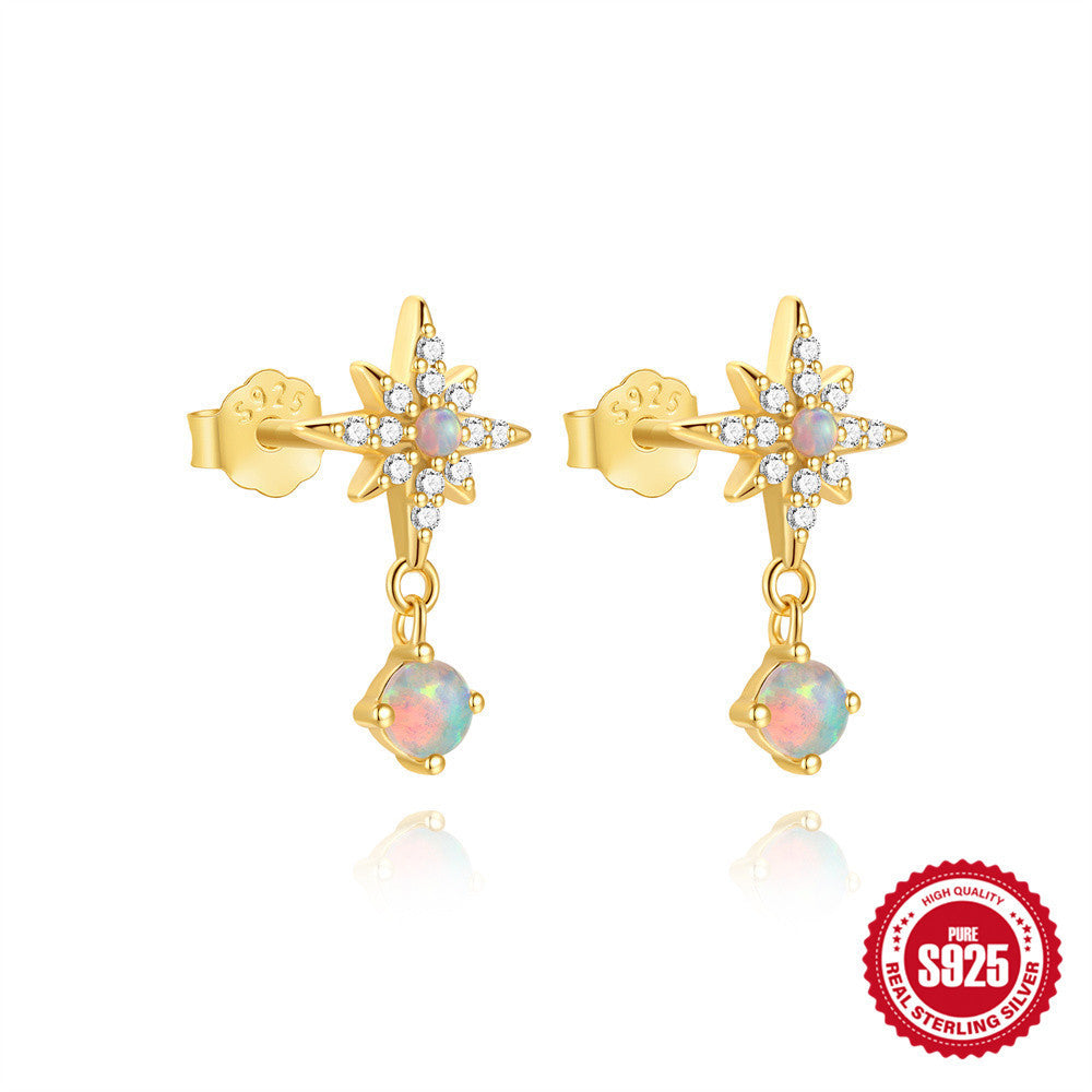 Classic S925 sterling silver stud earrings, eight-pointed star and five-petal design