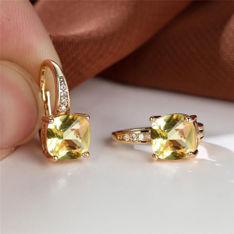 Korean style zircon inlaid square hook earrings