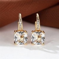 Korean style zircon inlaid square hook earrings