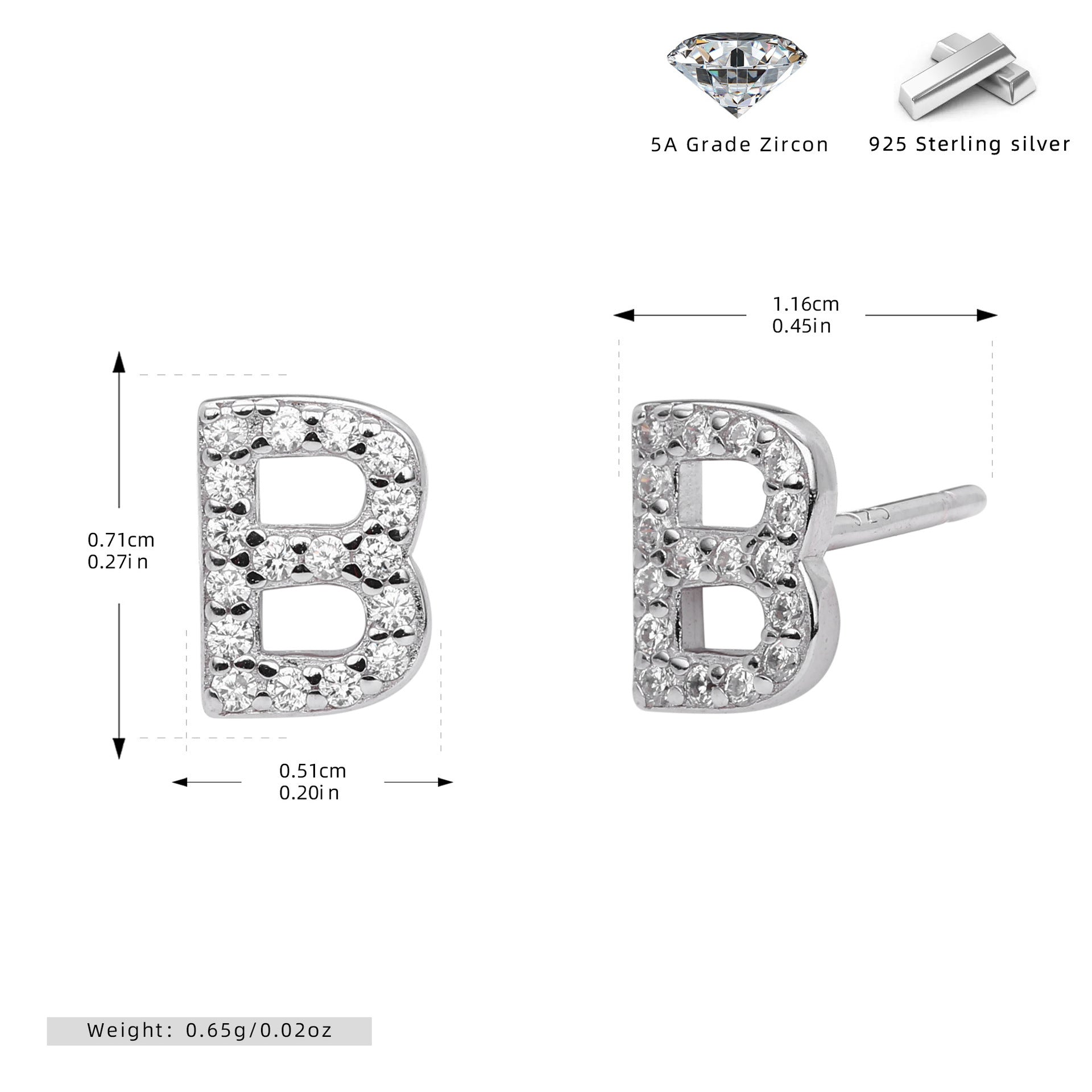 Boucles d’oreilles puces élégantes pour femmes avec lettres - NovaShop NovaShop Platinum B / 925 Silver Bigbuy