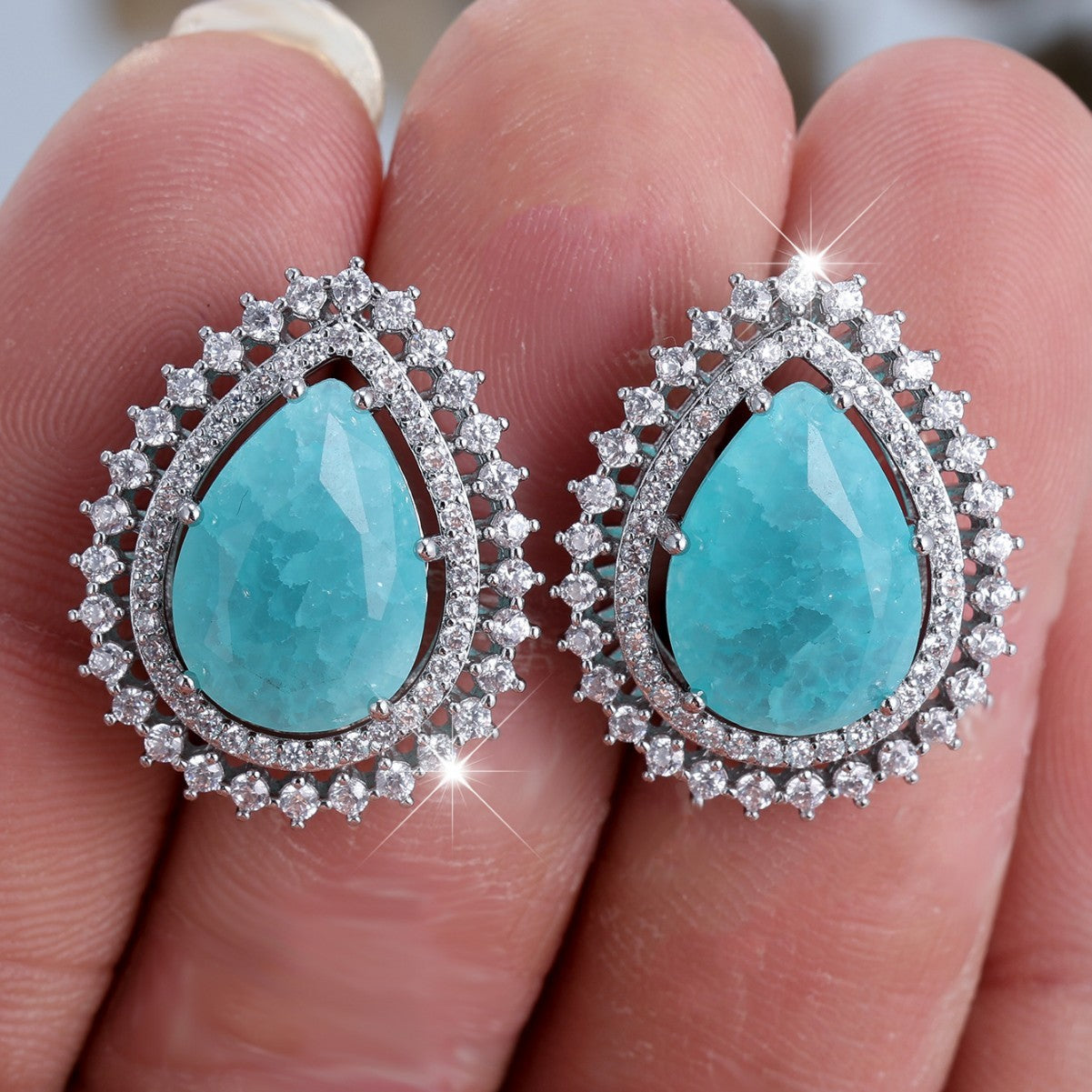 Women's Water Drop Ice Flower White Diamond Earrings