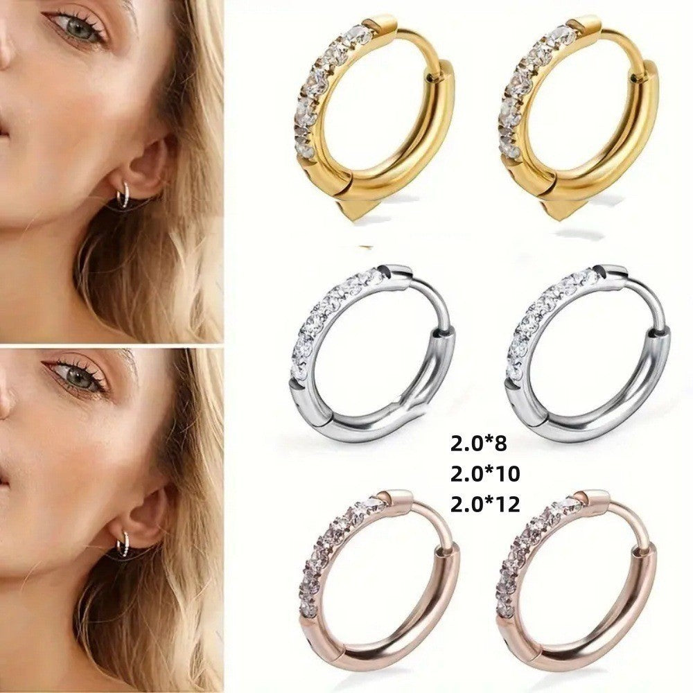 Simplicity titanium, steel and gold diamond-set earring