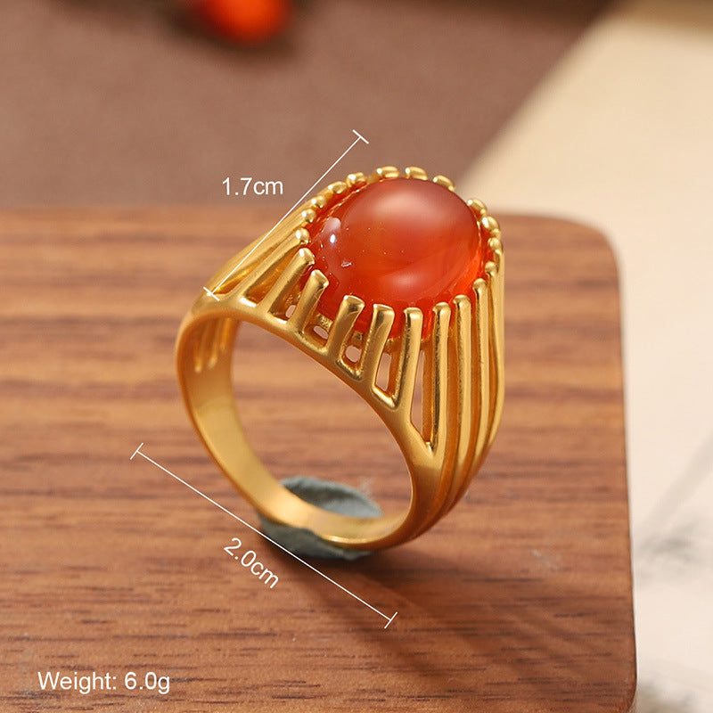 High quality natural stone geometric ring, versatile, retro, light-resistant