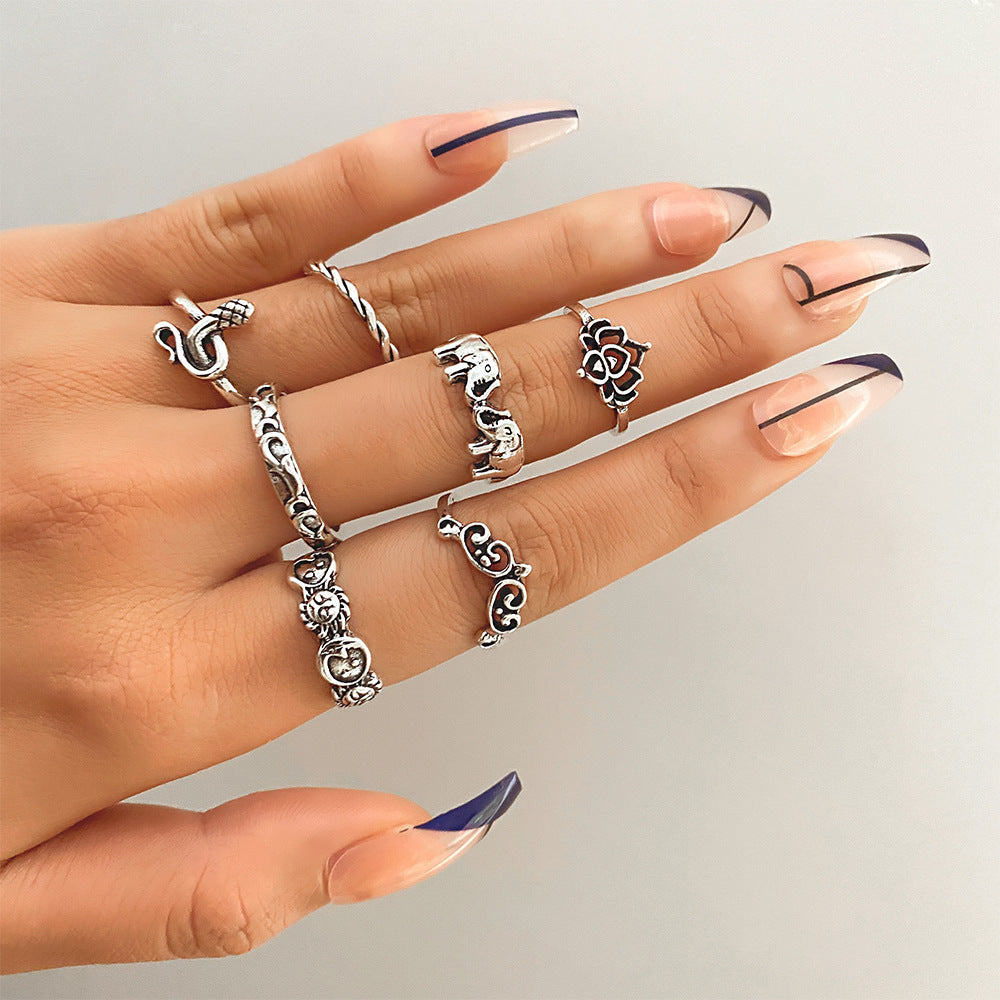 Fashionable butterfly and snake ring combination