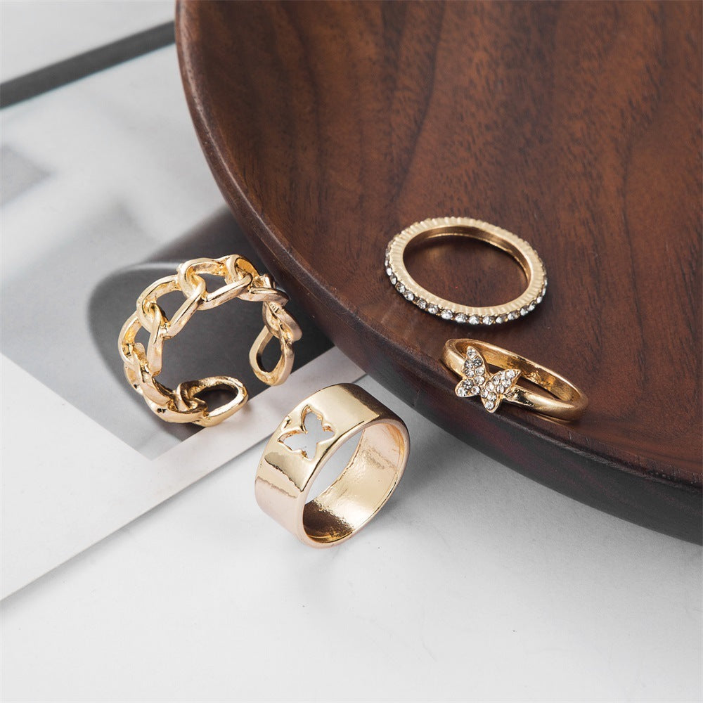 Creative retro hollow butterfly shaped full diamond ring