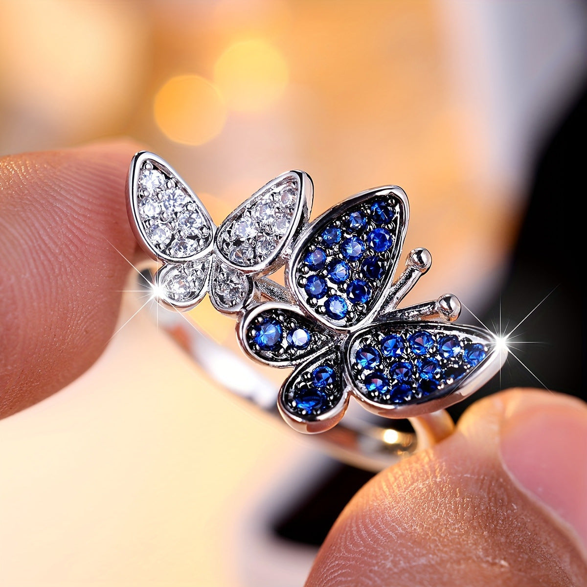 Blue and White Butterfly Ring for Women