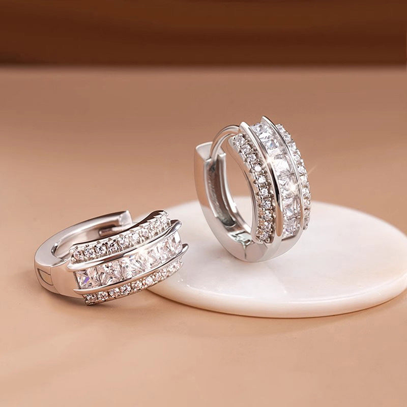 Square zircon set earrings – Elegance Japan-Korea