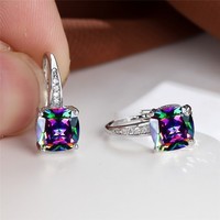 Korean style zircon inlaid square hook earrings