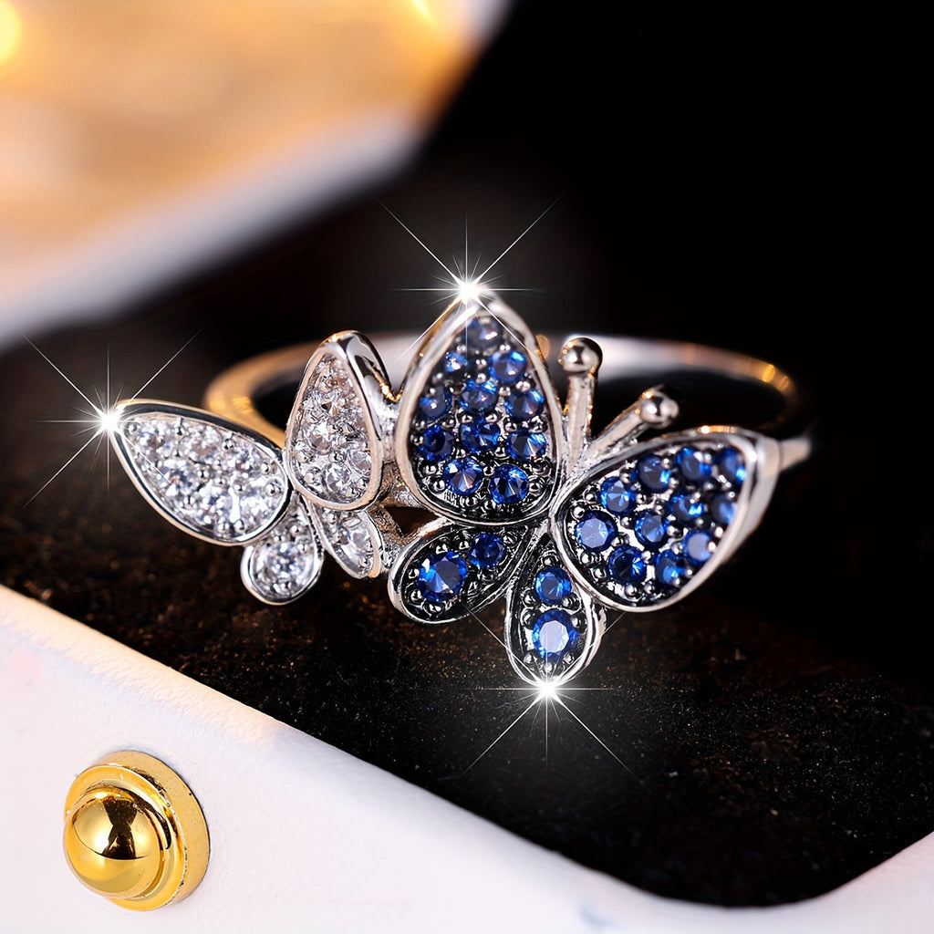 Blue and White Butterfly Ring for Women