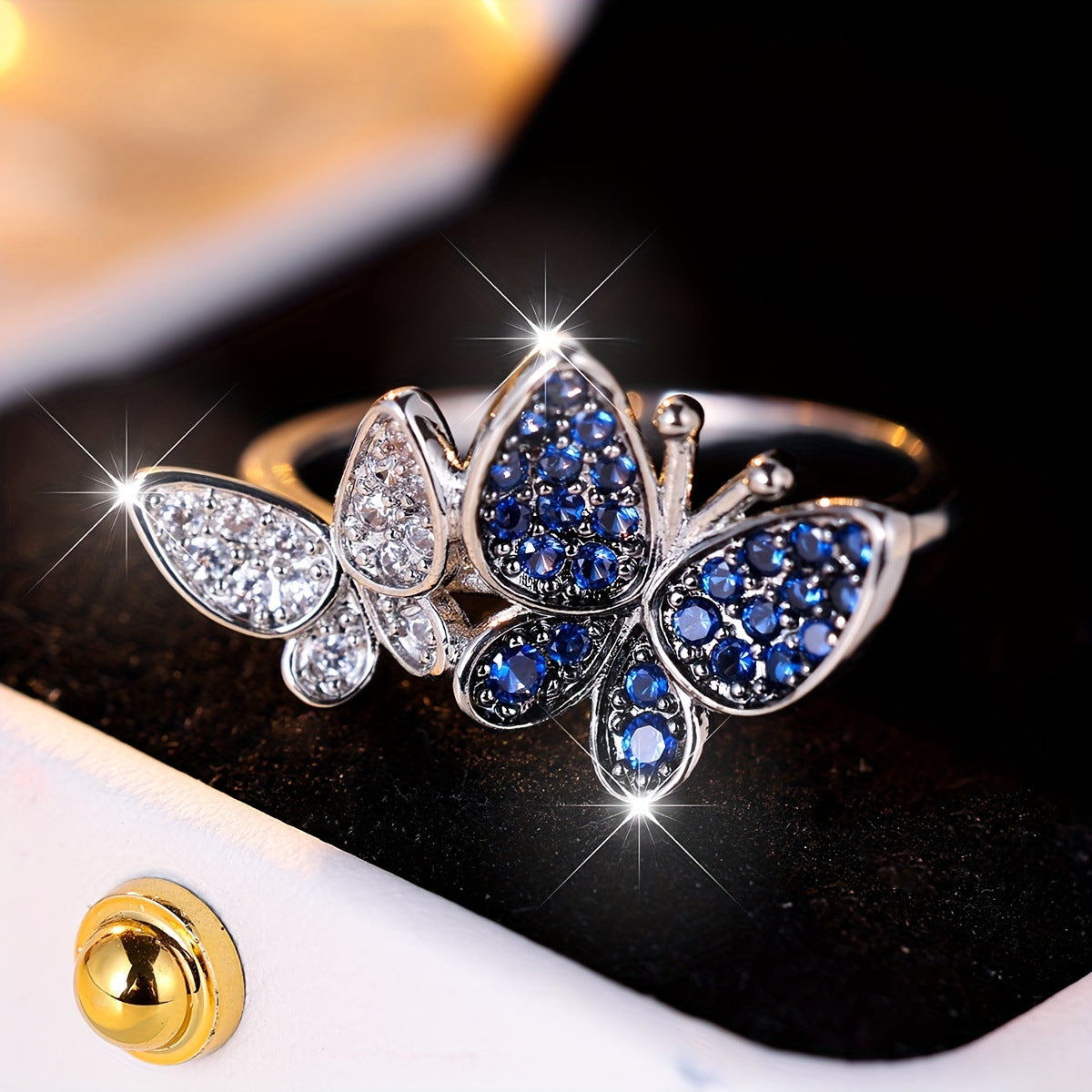 Blue and White Butterfly Ring for Women
