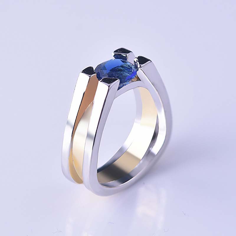 Creative Geometric Two-Tone Women's Ring with Sapphire