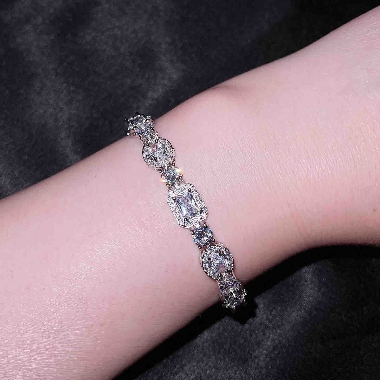 S925 sterling silver diamond plated women's bracelet