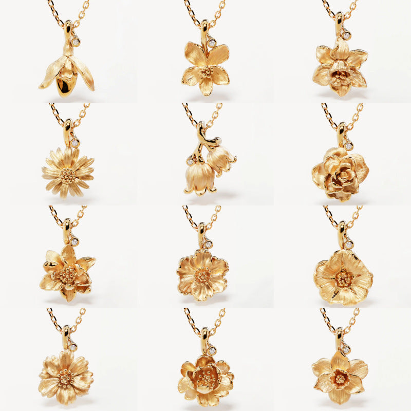 Creative stainless steel pendant necklace for women, December flower pattern, ideal for all occasions