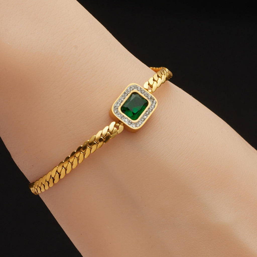 Bracelet femme en acier titanium avec zircons verts – Élégance et durabilité - NovaShop NovaShop Gold Bigbuy