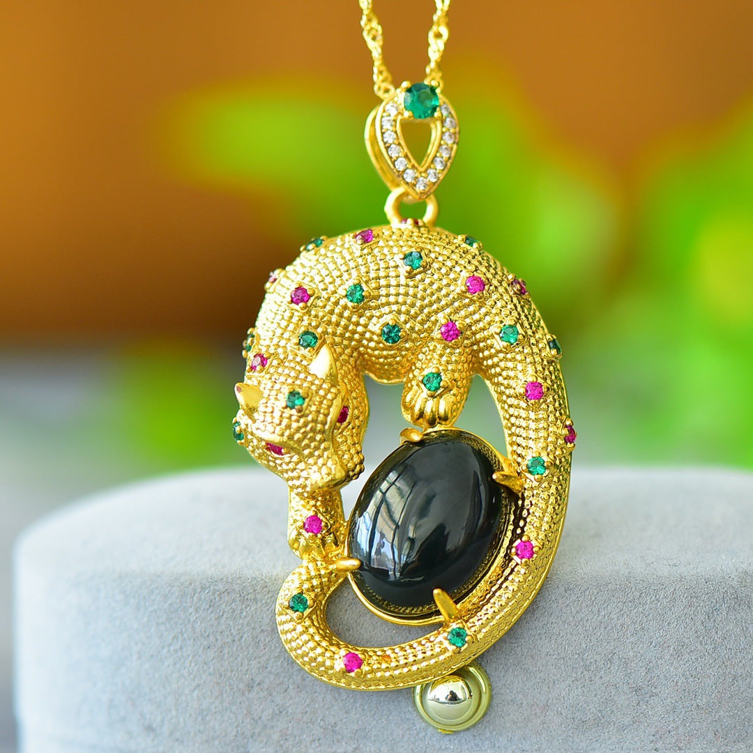 Stylish natural Hetian jade pendant inlaid with copper, blue jade