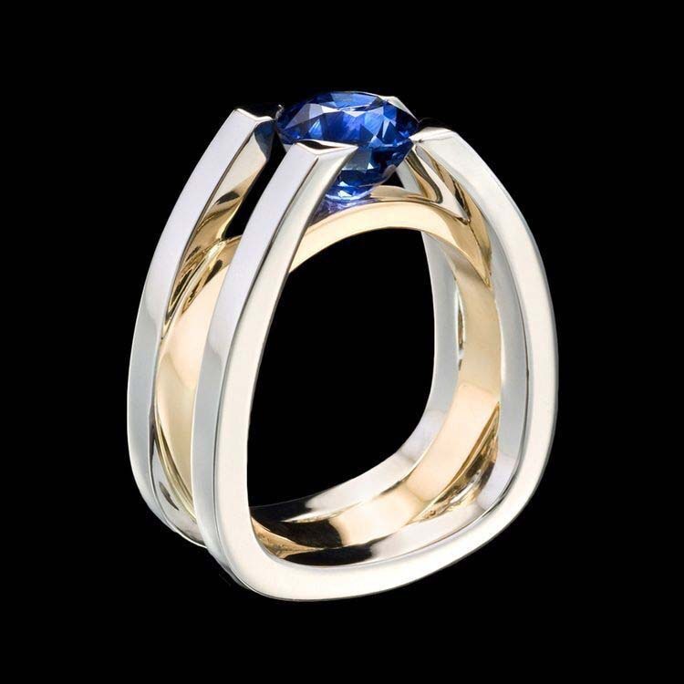 Creative Geometric Two-Tone Women's Ring with Sapphire