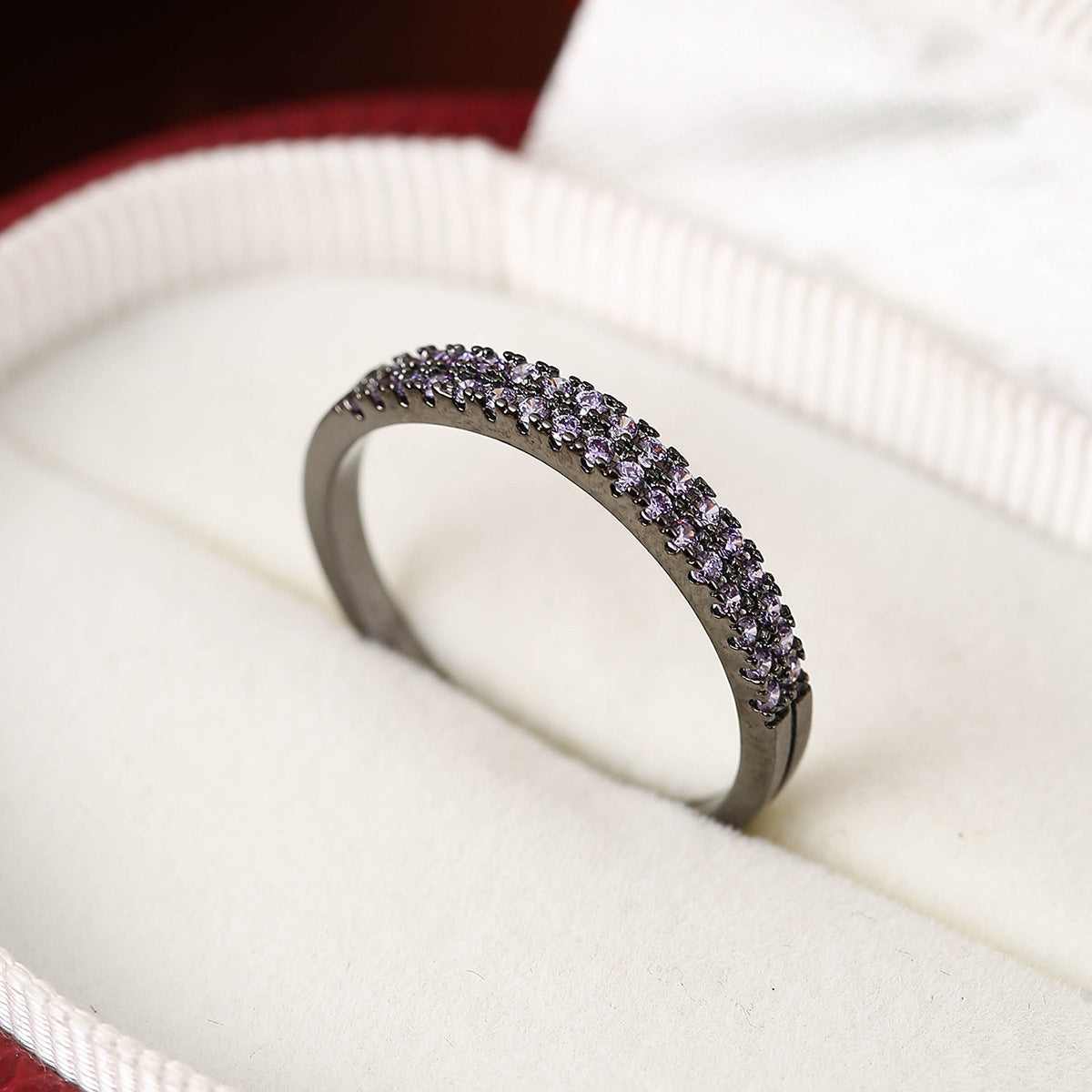 Elegant Simple Copper Ring with Inlaid Colorful Zircon