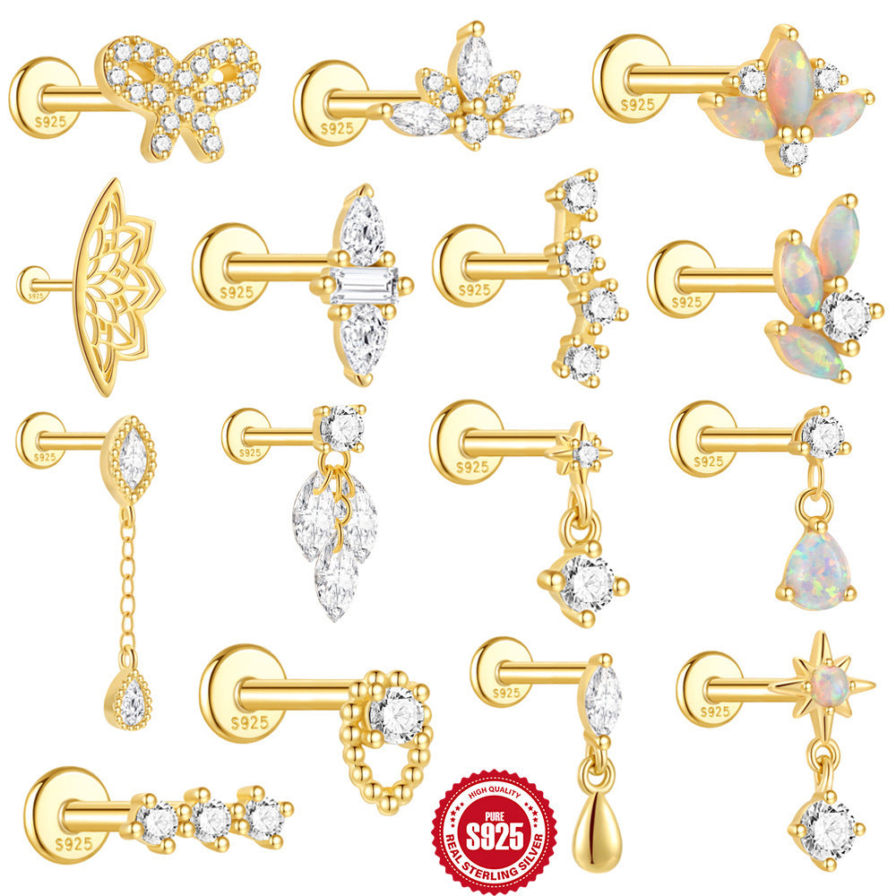 Boucles d’oreilles nœud géométrique en argent sterling S925 avec diamant - NovaShop NovaShop 4 Single Golden Bigbuy