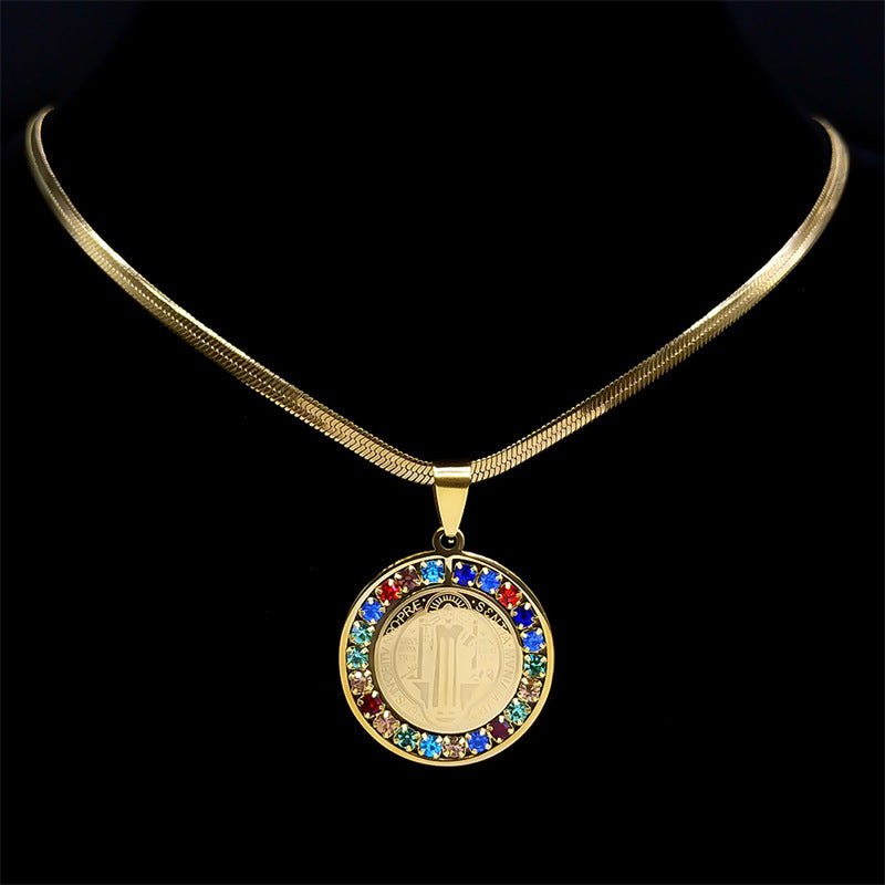 Collier Pendentif Médaille Saint Benoît en Acier Inoxydable - NovaShop NovaShop Silver / 50cm Bigbuy