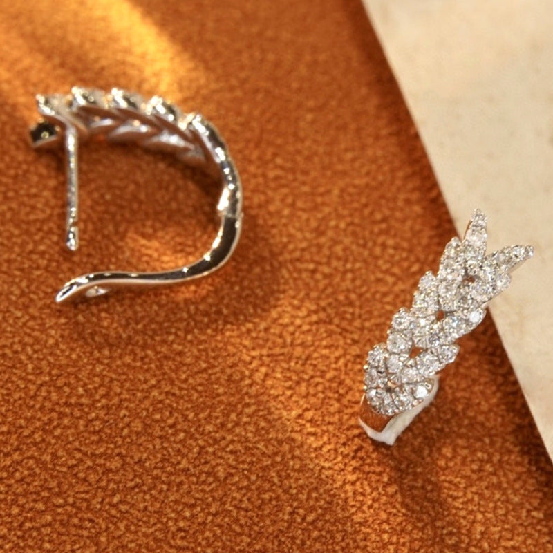 Boucles d’oreilles élégantes en forme de feuille de blé avec zircons - NovaShop NovaShop White Gold Color Bigbuy