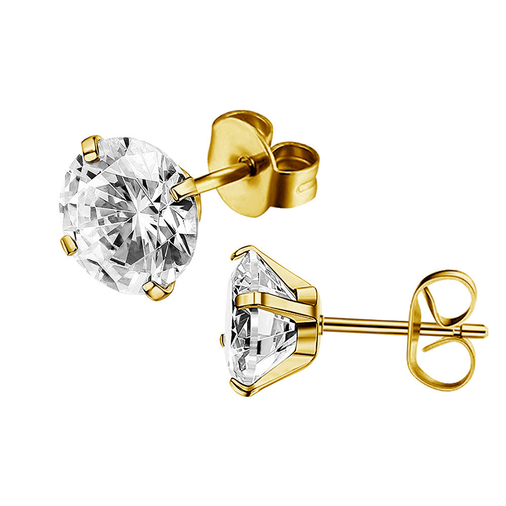 Boucles d’oreilles géométriques carrées en acier titane avec zircon - NovaShop NovaShop Round Zircon Gold / 2mm Bigbuy