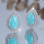 Women's Water Drop Ice Flower White Diamond Earrings