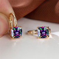 Korean style zircon inlaid square hook earrings