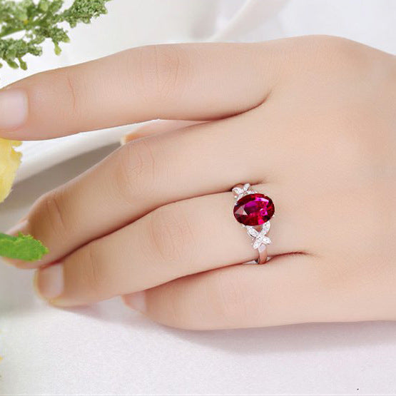 18k Rose Gold Plated Copper Butterfly Women's Ring with Red and Blue Heart Details