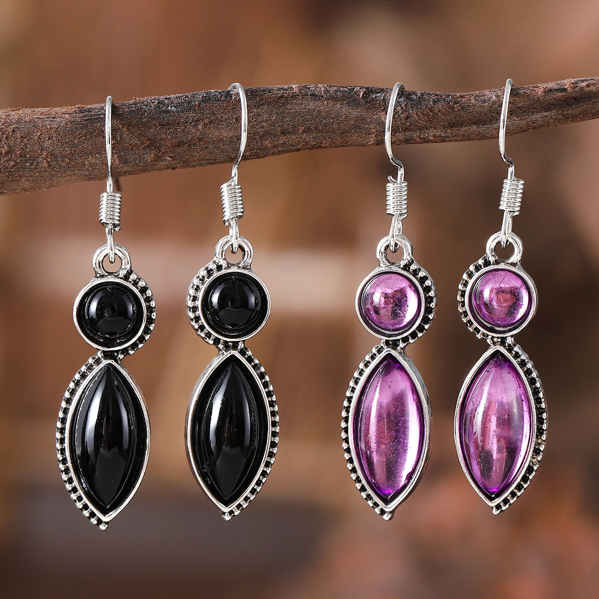Boucles d’oreilles pendentif vintage en pierres précieuses - NovaShop NovaShop A Pair Of Black Bigbuy
