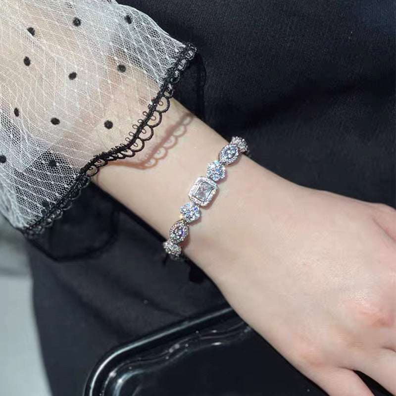S925 sterling silver diamond plated women's bracelet