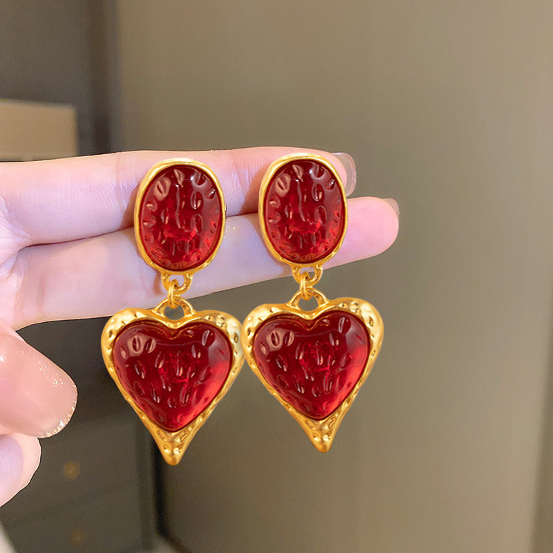 Boucles d’oreilles ovales plissées en forme de cœur d’amour - NovaShop NovaShop Red Bigbuy