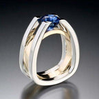 Creative Geometric Two-Tone Women's Ring with Sapphire