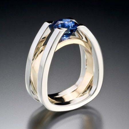 Creative Geometric Two-Tone Women's Ring with Sapphire