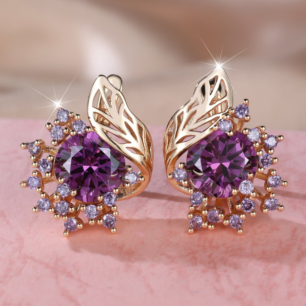 Boucles d’oreilles rondes fleurs plume en zircon - NovaShop NovaShop Black Diamond / Rose gold Bigbuy