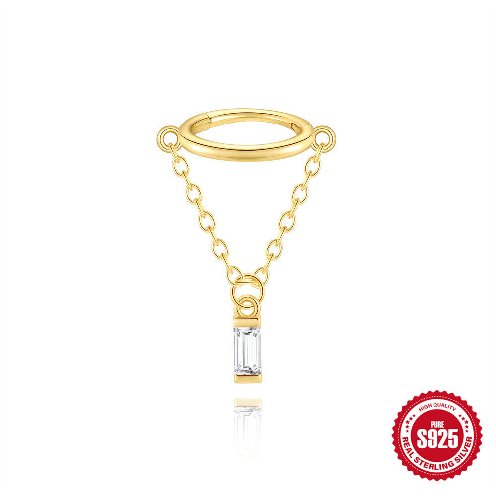 S925 Sterling Silver Geometric Diamond Tassel Cartilage Earring Chain