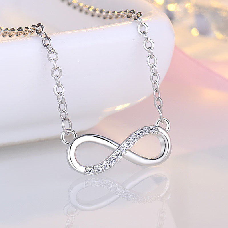 Japanese and Korean Sweet Art Style Micro Rhinestone Figure 8 Shape Clavicle Necklace