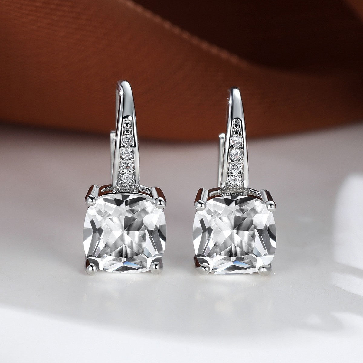 Korean style zircon inlaid square hook earrings