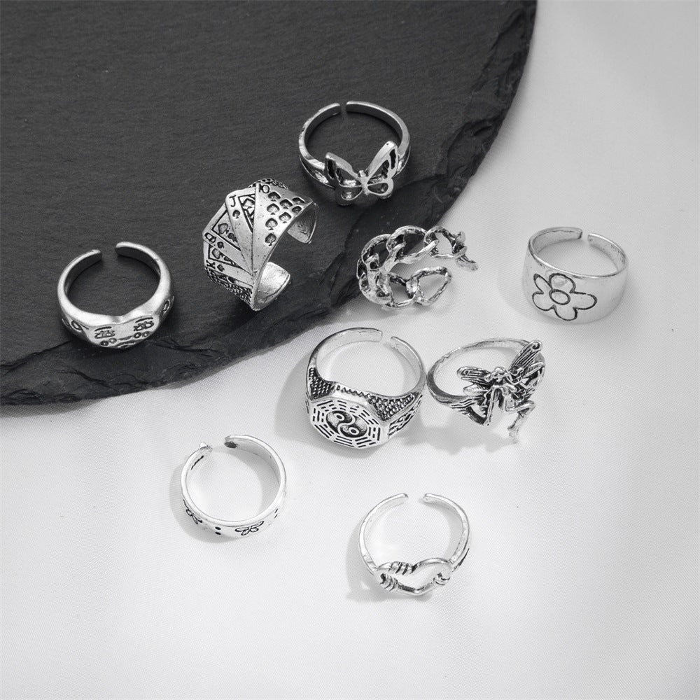Fashionable butterfly and snake ring combination