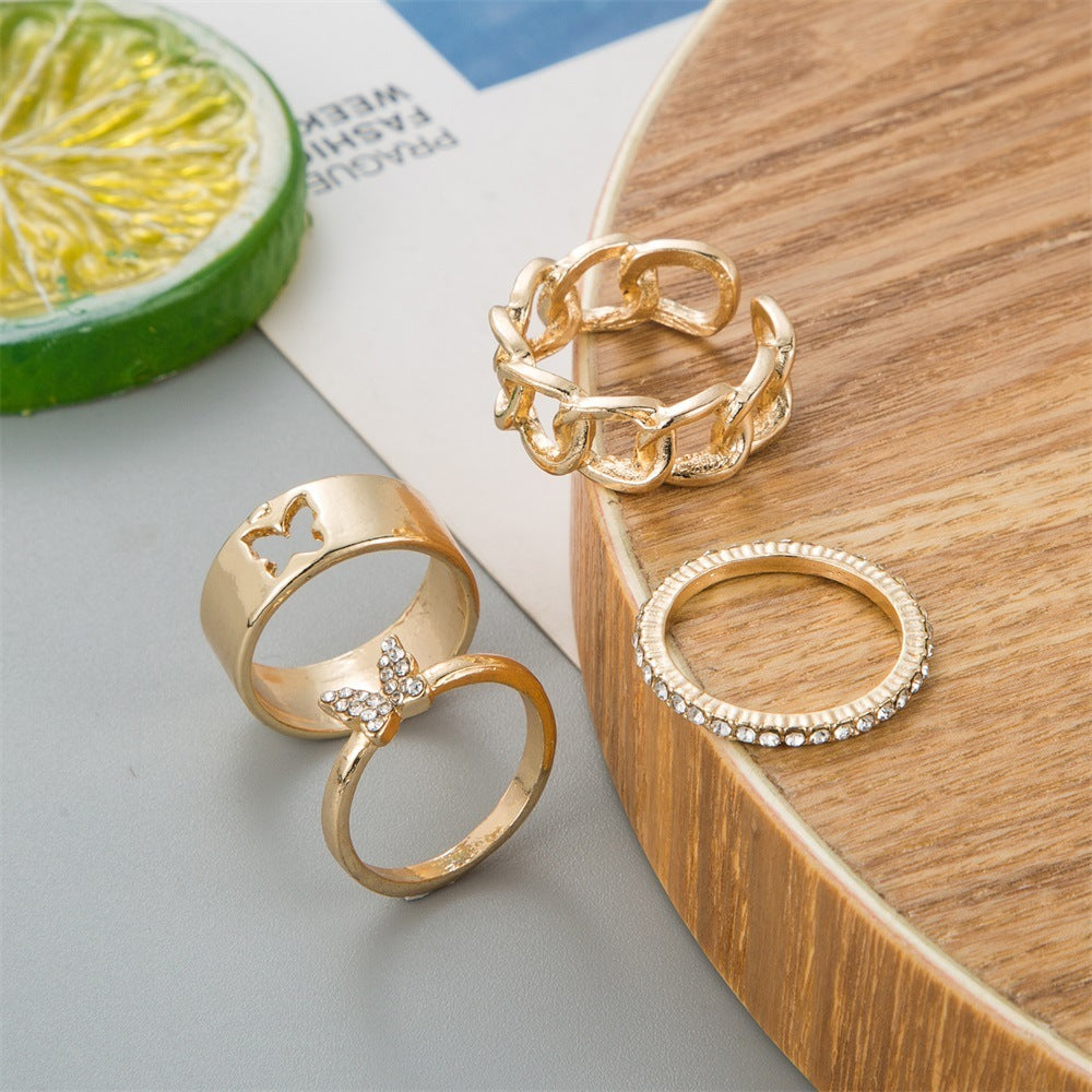 Creative retro hollow butterfly shaped full diamond ring