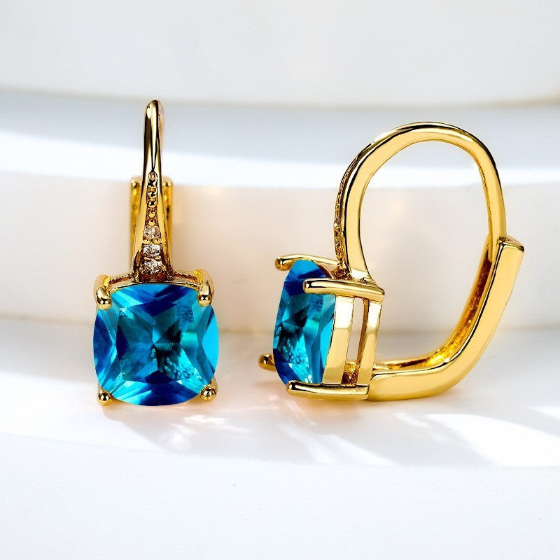 Korean style zircon inlaid square hook earrings