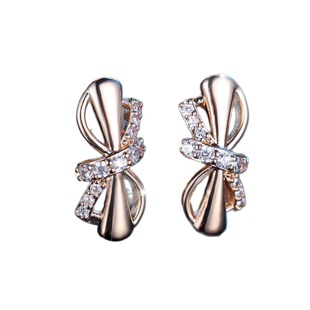 Champagne gold-plated copper clip-on earrings adorned with white diamonds