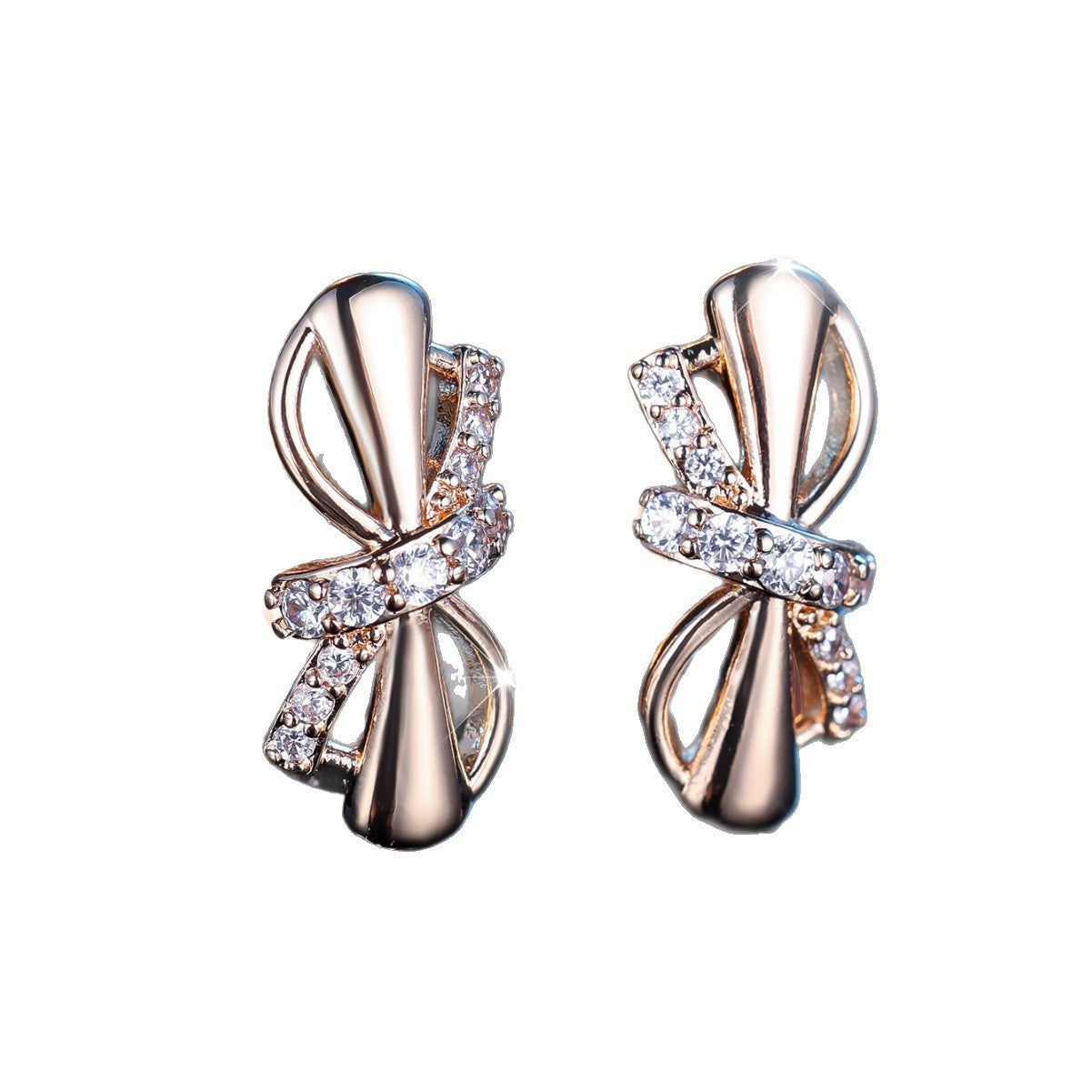 Champagne gold-plated copper clip-on earrings adorned with white diamonds