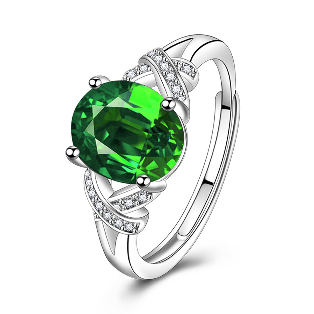 Women's Inlaid Zircon Open Ring, Emerald Tourmaline Cross Open Ring